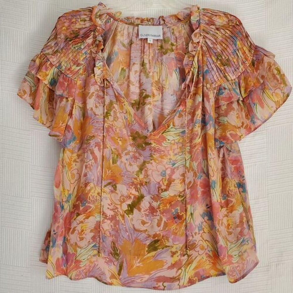 Gilner Farrar Aileen Blouse Womens Small Floral Artsy‎ Oversized Silky